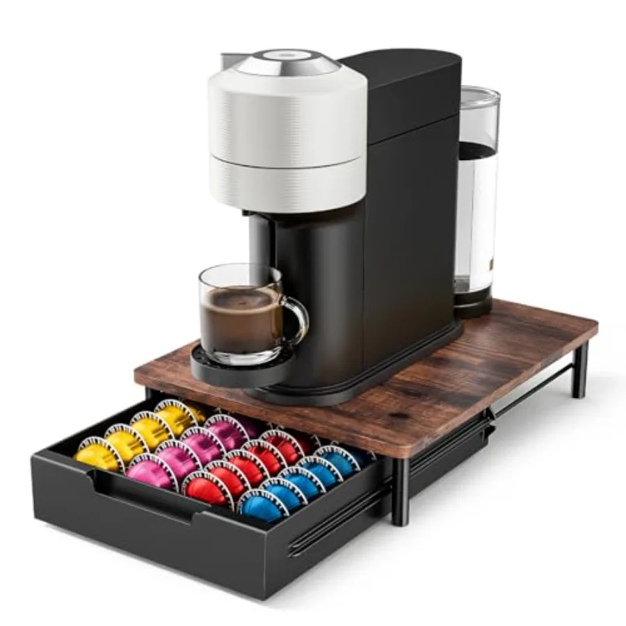

Coffee Pod Drawer Organizer for Nespresso Vertuo, Patented Flexible Slot Design Holds Up to 40 Large Capsules, Rustic Wood Look