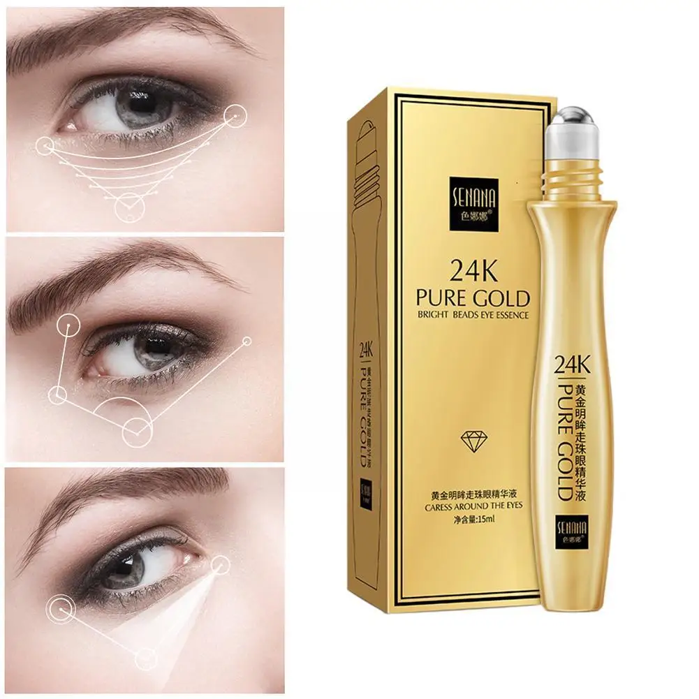 24K Gold Eye Cream, rolo de olho brilhante, soro hidratante hidratante, remoção de círculos escuros, anti, 15ml, L2P8