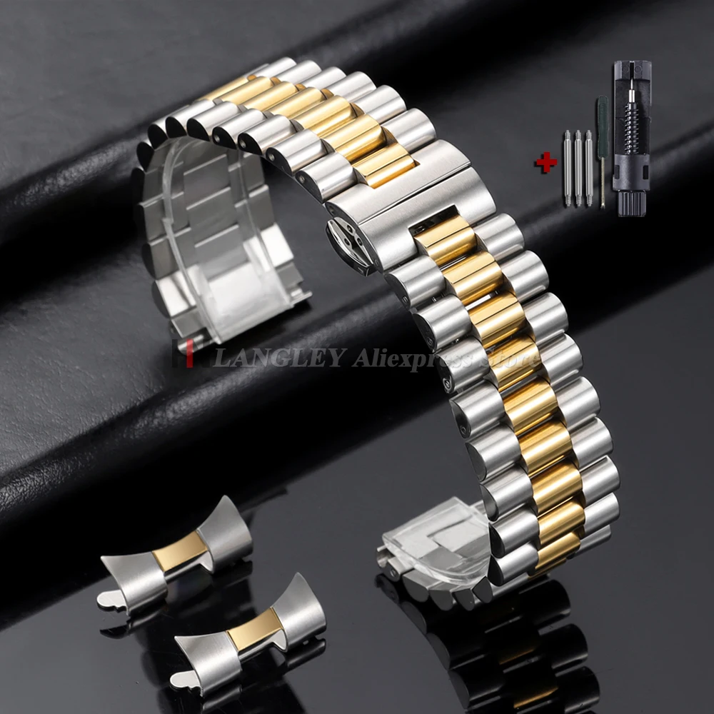 Massives Edelstahl-Uhrenarmband, 10, 12, 13, 14, 16, 17, 18, 19, 20 mm, 21 mm, 22 mm, Ersatz-Uhrenarmband mit gebogenem Ende, Herren- und Damenarmbänder