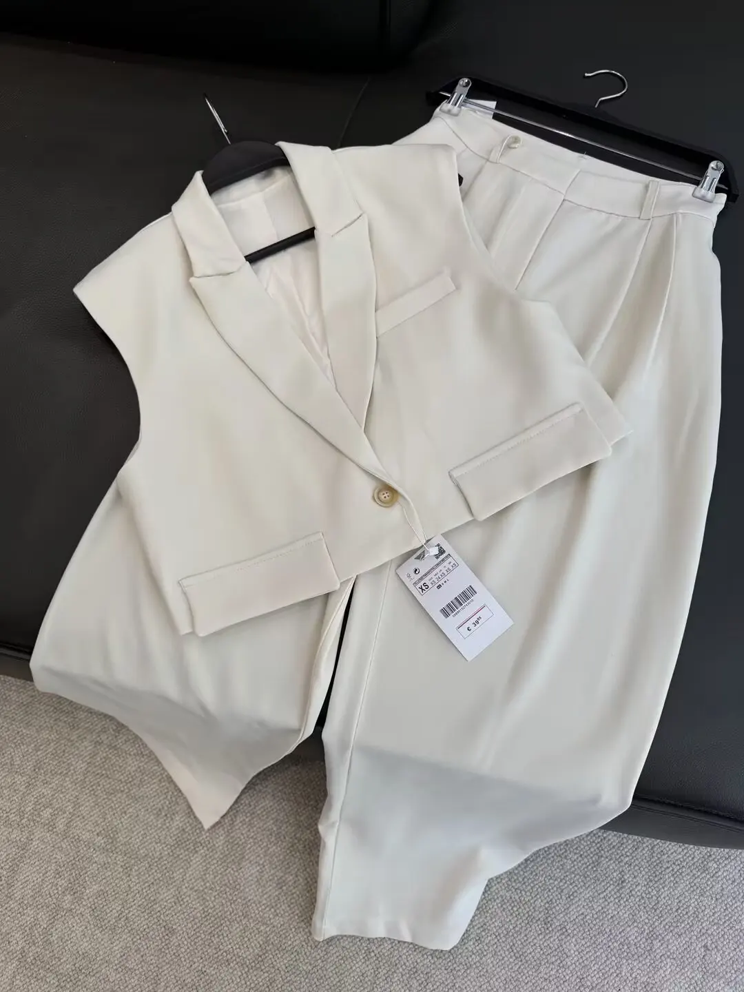 Traje de 2 piezas para mujer, Chaleco Corto decorativo con tapa, blusa Retro sin mangas + pantalón de pierna ancha plisado informal, 2024