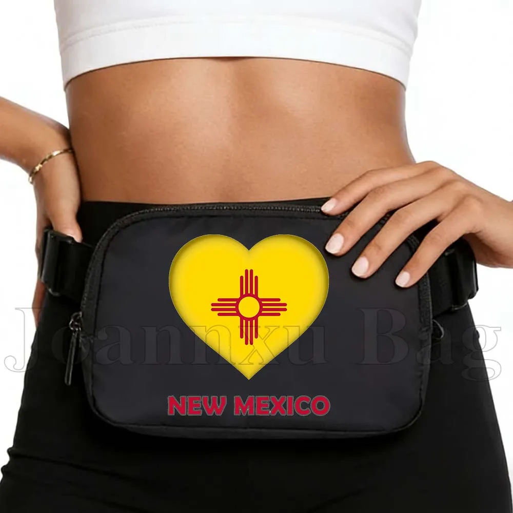 

New Mexico Heart Flag Running Fanny Pack Belly Waist Bag Pouch Portable Mobile Phone Sport Waterproof Crossbody Bag Wallet Pouch