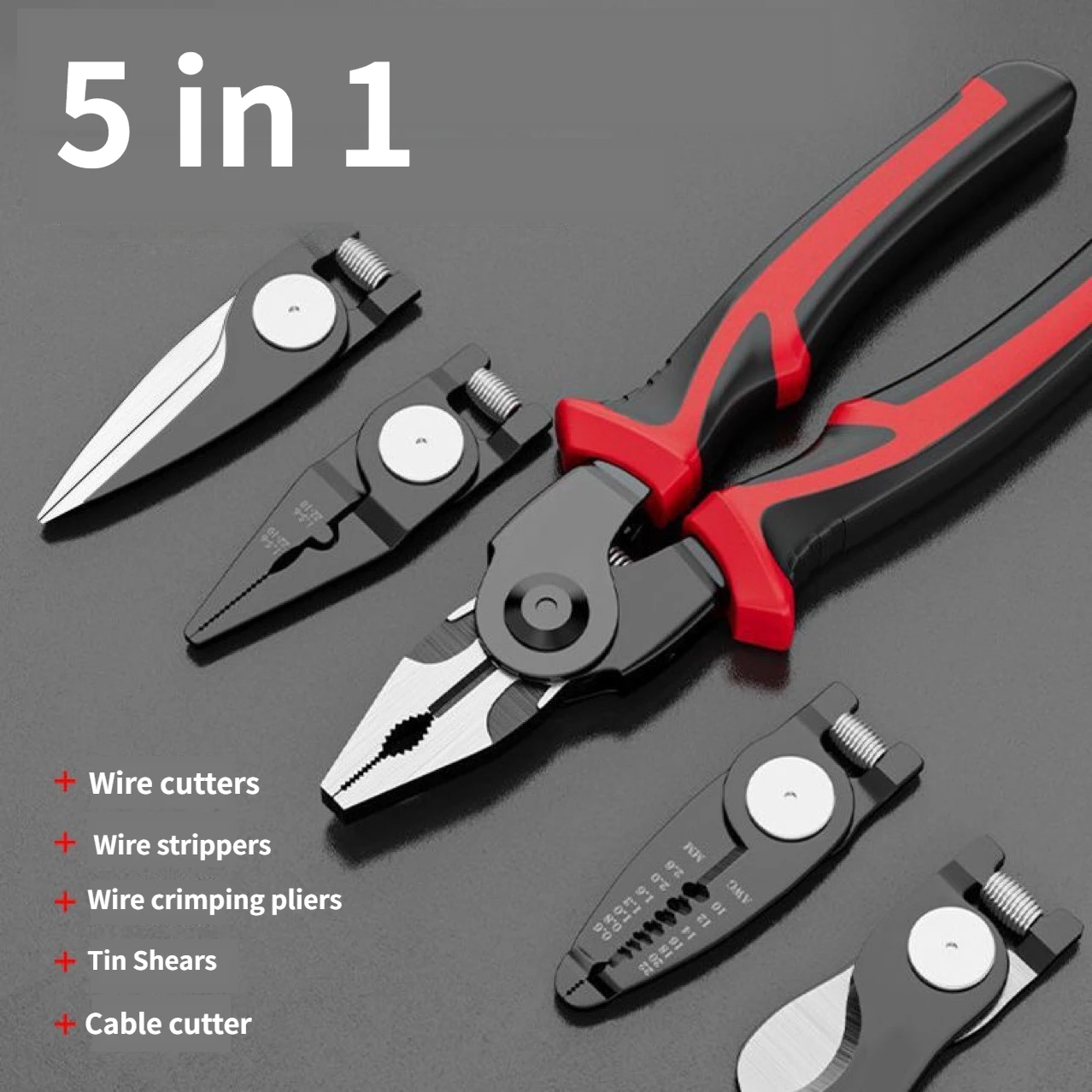 5 in 1 Wire Stripper Pliers Tools Set Combination Interchangeable Wire Stripper Crimper Linesman Pliers Cutter with Storage Case