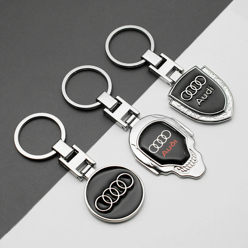 3D Metal+Leather Emblem Badge Car Keychain For Audi S line A1 A3 8P 8V A4 A5 A6 A7 A8 Q3 Q5 Q7 Q8 Key Chain Key Rings Accessorie