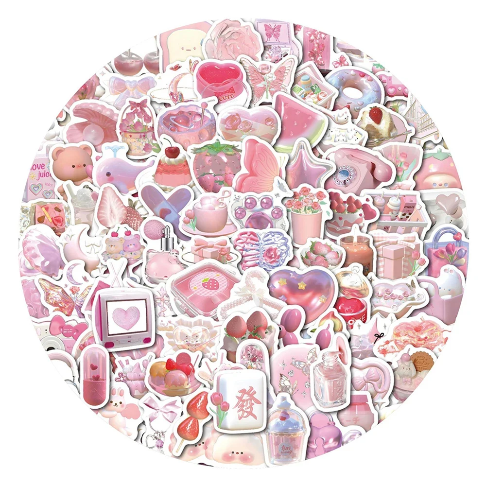 Cute Kawaii Pink Adesivos para Crianças, Estética Ins Cartoon Decalques, Telefone DIY, Laptop, Decoração de Frigorífico, Brinquedos, 10 Pcs, 30 Pcs, 50 Pcs, 100Pcs