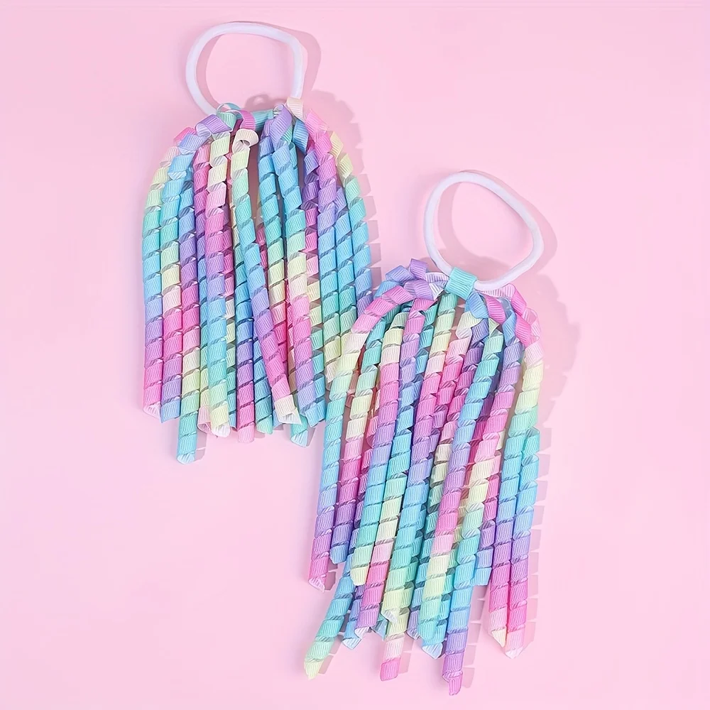 Colorful Hair Rings Set with Piping Ribbon Tails