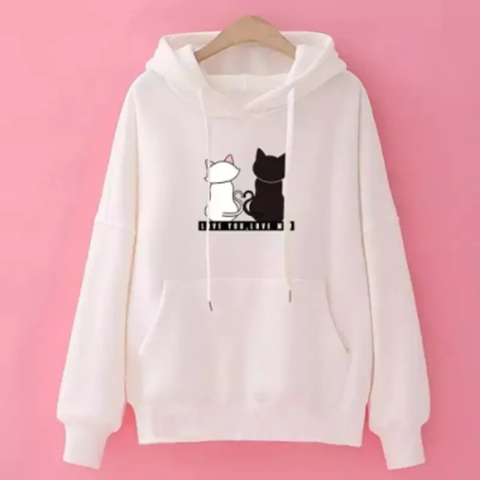 Fall/Winter 2023 new cute cat dropped shoulder hooded sweatshirt women\'s fleece loose pullover top