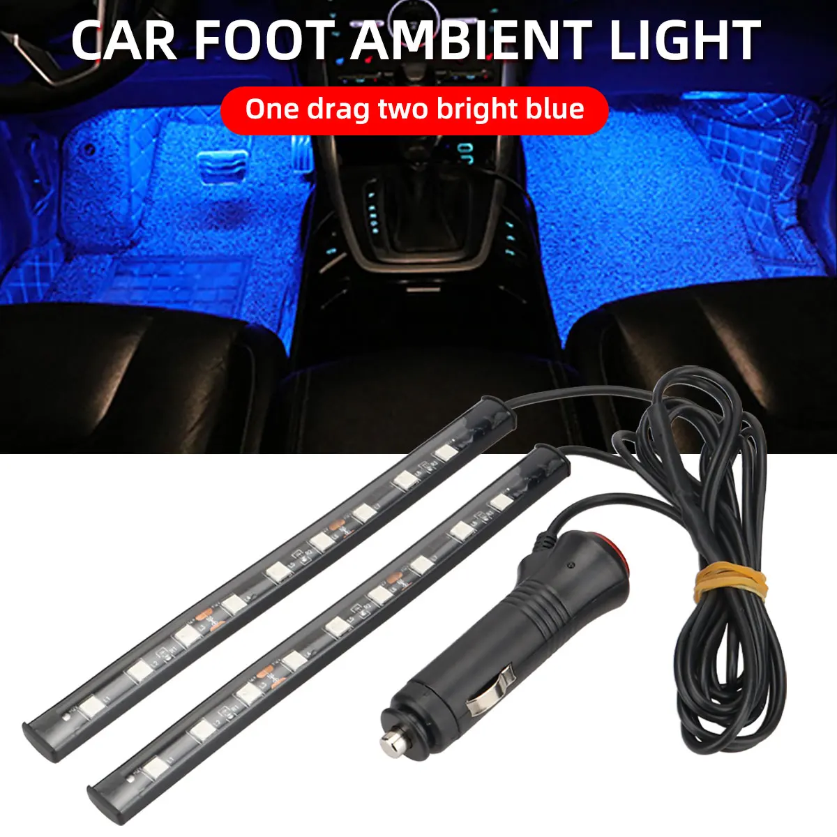 2 in 1 9LED Car Neon Light Foot Light LED Interior Decoration Backlight Cigarette Lighter Auto Atmosphere Decor Strip Lamp
