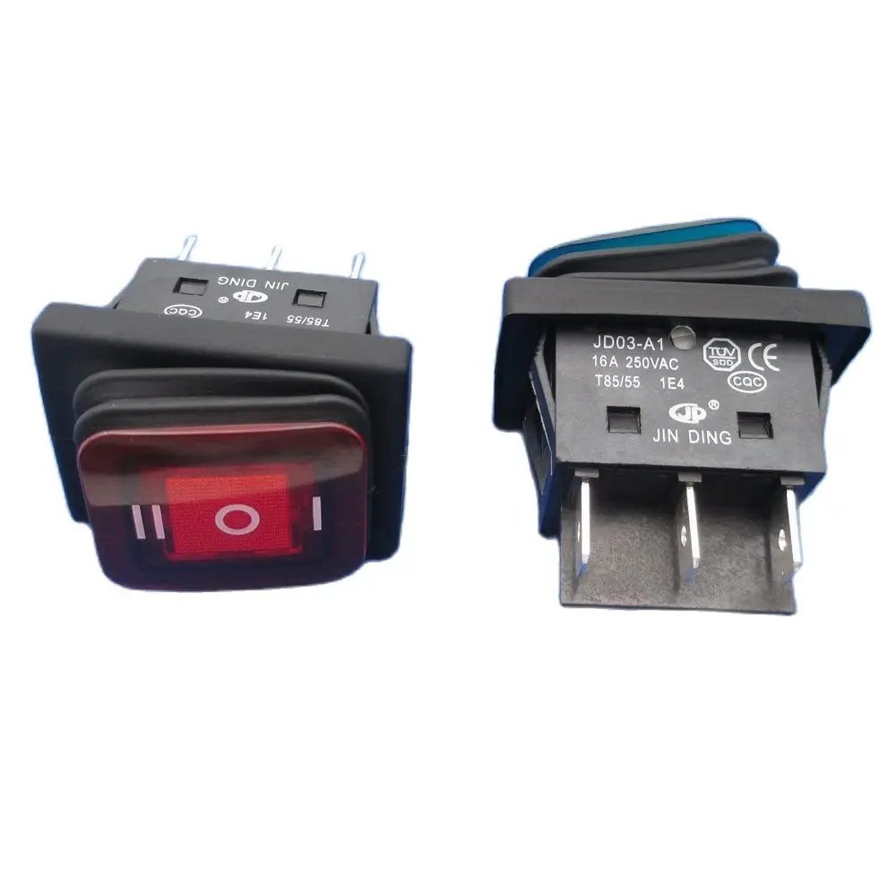 2 pcs brand new waterproof rocker switch ON-OFF-ON rectangular Latching power switch 3 position 6 pins with light 16A 250VAC