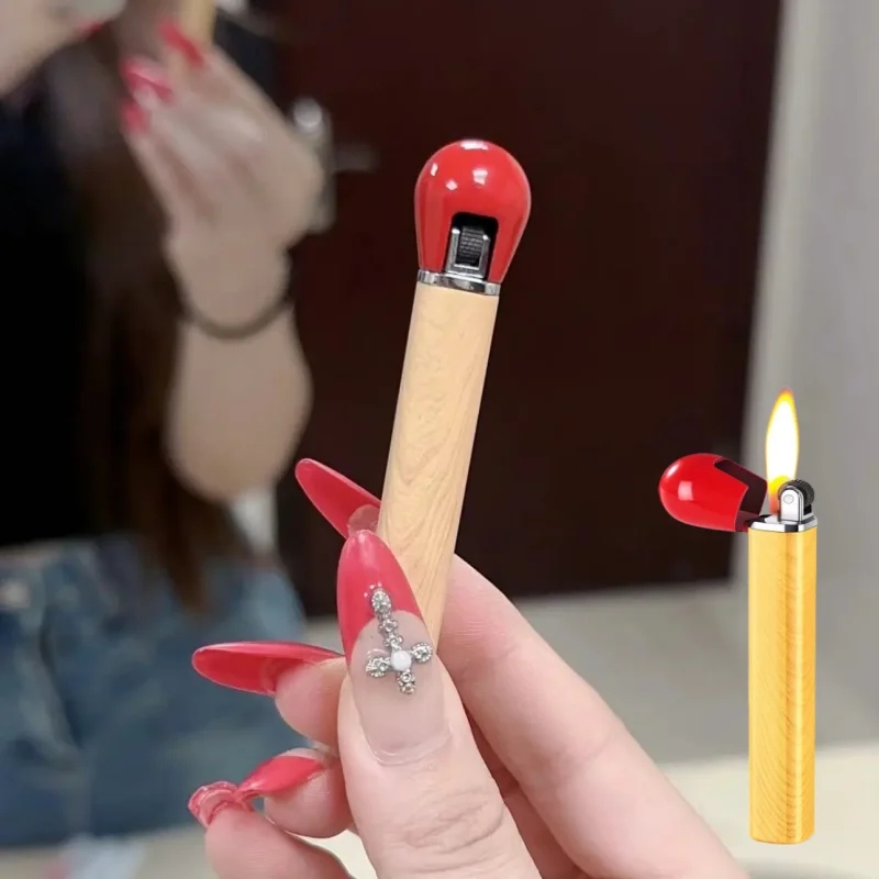 

Mini Matchstick Metal Inflatable Lighter Grinding Wheel Open Flame Personalized Portable Lighter Smoking Accessories Gift
