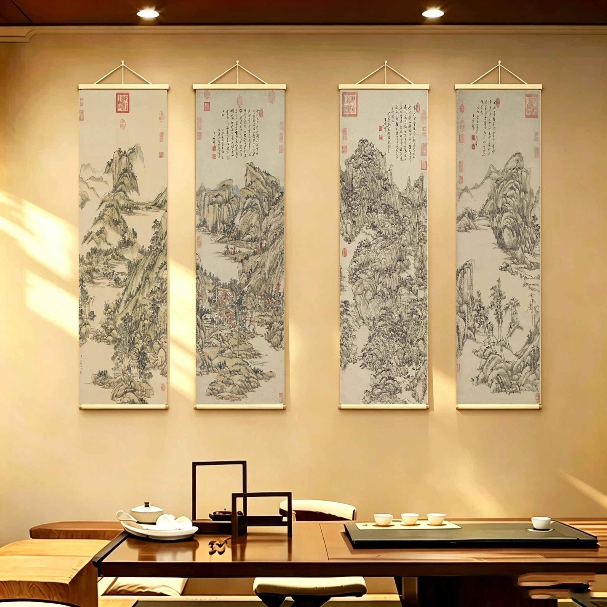 Wall Art Home Decor Chinese Ink Wash Landscape Hanging Scroll Wabi Sabi Japandi Zen Decor for Tea Room Living Room Decor