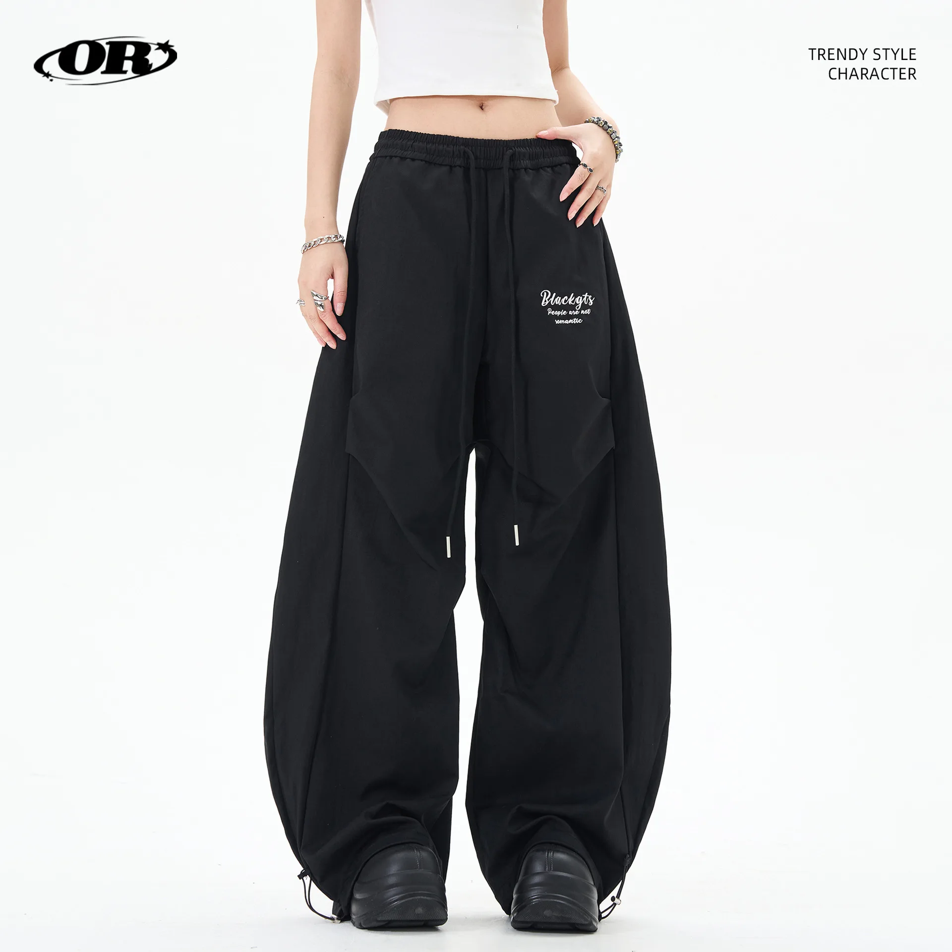 

OR FL Женские брюки с изогнутым ножом в американском стиле High Street, модные брендовые брюки с вышивкой букв и веревкой Mo Floor, широкие брюки Y2k