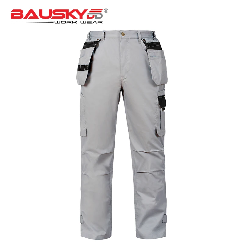 Bauskydd Mens Summer Durable Lumberjack Plumber Maintenance Worker Pants Trousers with Tool Pocket Light and Dark Grey