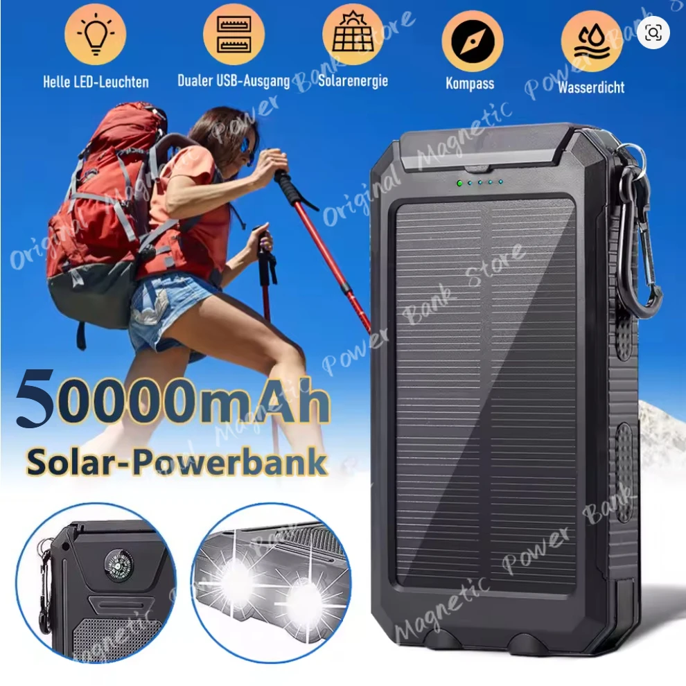 

50000Mah Outdoor Solar Power Bank High Quality Large Capacity Portable Power Bank With LED Flashlight For IPhone Samsung Huawei