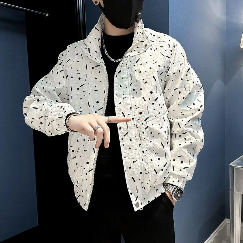 

Stand Collar Letter Print Men 2025 Spring Autumn Jacket Trendy Korean Fashion Casual Top High Quality Versatile Bad Boy Style
