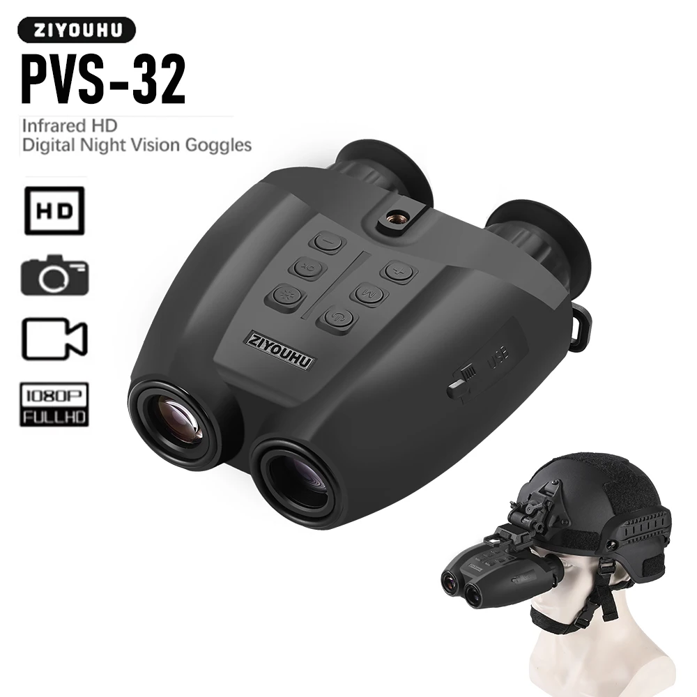 

New PVS-32 Hunting Digital Night Vision Goggles Infrared Binocular 1080P Video Camera for Helmet 6X-48X Zoom Long Range Viewing