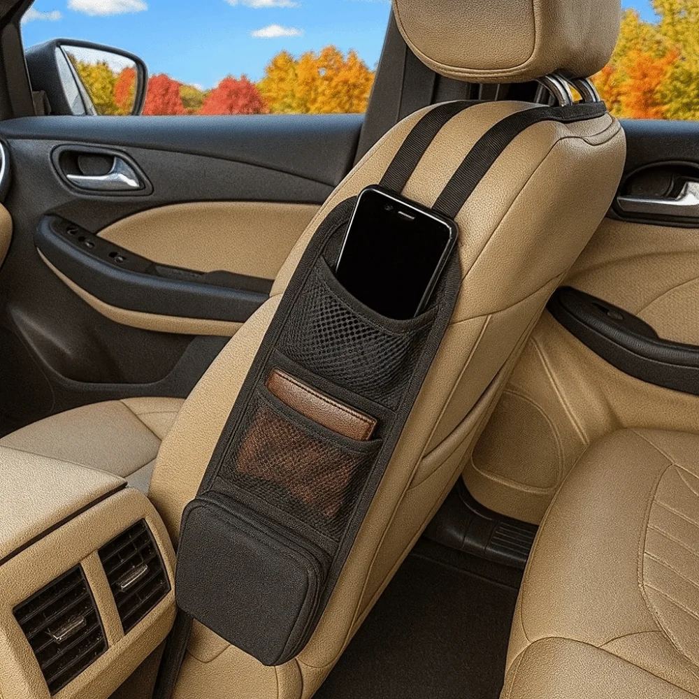 

Oxford Cloth Seat Side Storage Bag Hanging Lightweight Car Seat Storage Bag Convenient with Mesh Pocket Sundry Storage Bag