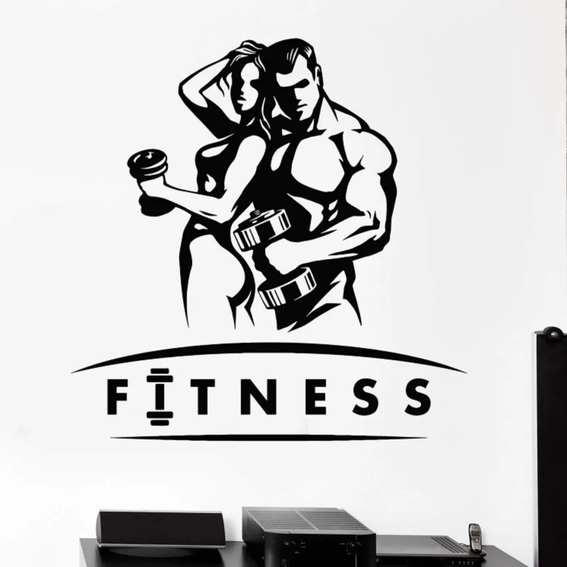 Muscle Girl Man Beautiful Strong Body Dumbbell Bodybuilding Fitness Vinyl Wall Decal Gym Decorative Wall Sticker