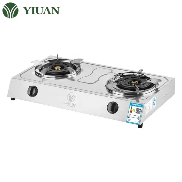 High quality double burner domestic 2 plate gas stove with thickened stainless steel panel