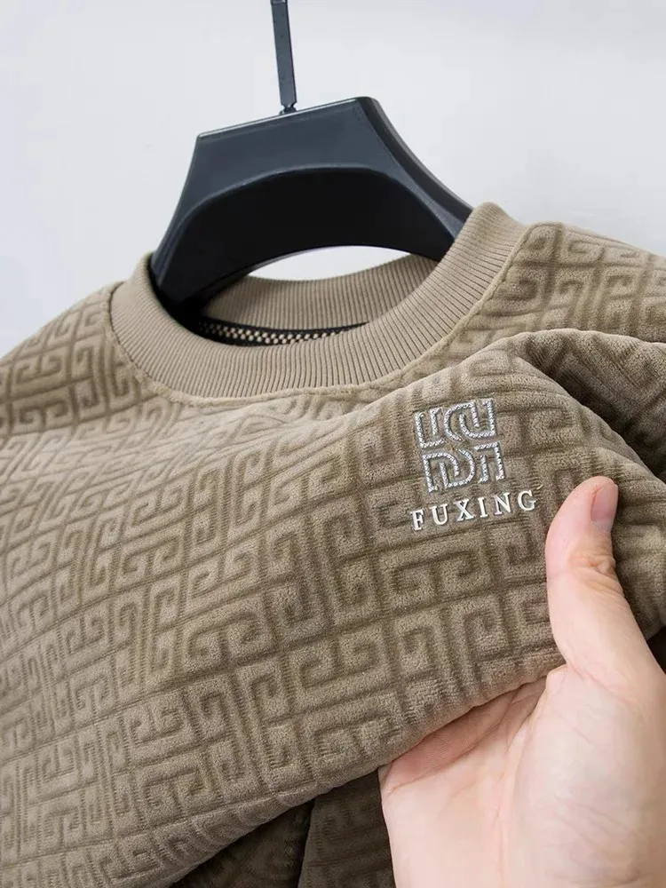 

High end luxury brand fashion printed sweater men 2025 autumn/winter new double-sided plush thickened casual round neck pullover