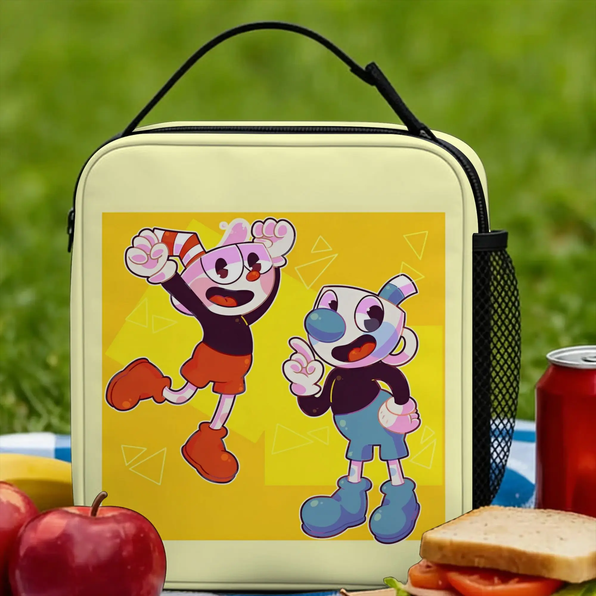 Cupheads Mugman Video Game Insulated Lunch Bag Cooler Bag Reusable,Lunch Container  Large Tote Lunch Box Food Handbags