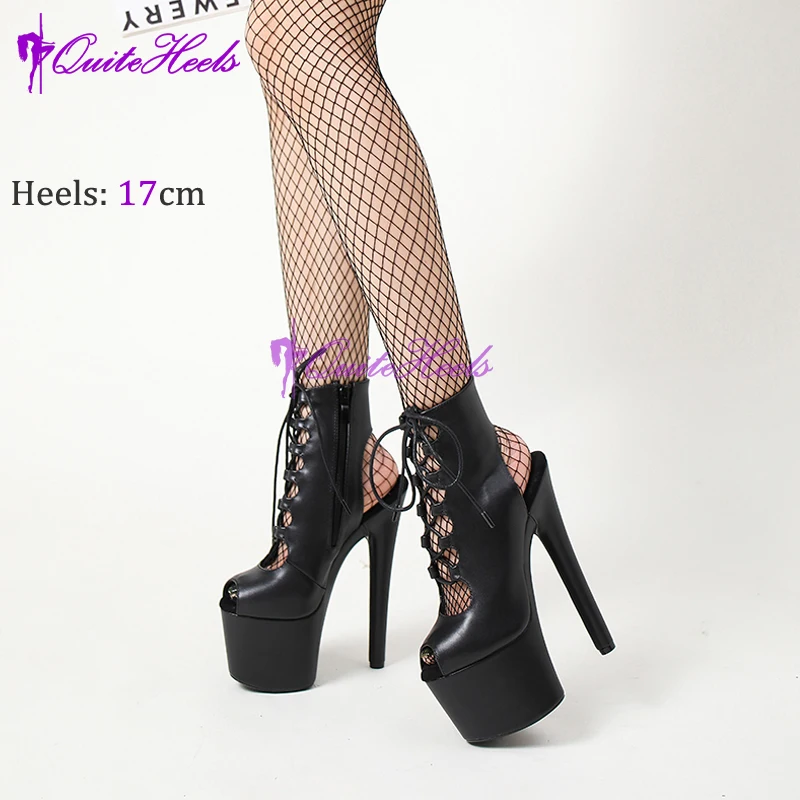 Black Sexy 17 20cm Extreme High Heels Platforms Boots Peep-Toe Roman Gladiator Pole Dance Stripper Unisex Shoes