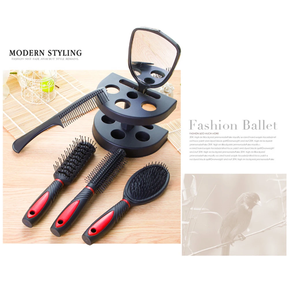 5-piece Set Hairdressing Tools Base Mirror Comb Home Use Styling Comb Men Women Plastic Hairdressing Comb