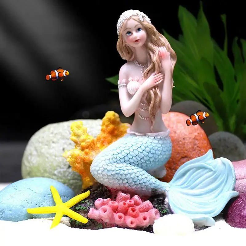 Artificial Aquarium Mermaid Fish Tank Decorations Underwater World Decor Ornament Resin Statue Figurines Miniature Pet ornaments