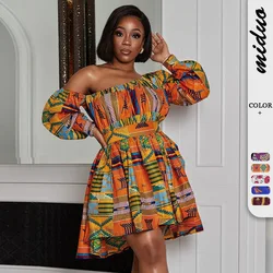 African Dresses Women Sexy Shoulder Off Mini Dress Dashiki Tribal Print Africa Dress Women African Clothes Robe Africaine Femme