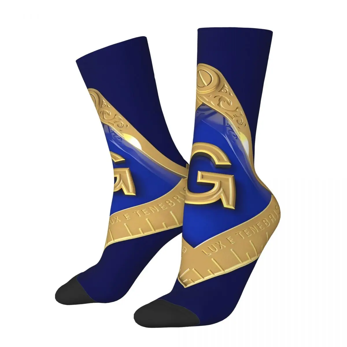 

Freemason Gold Square & Compass Blue Background Masonic Men Women Socks Windproof Novelty Spring Summer Autumn Winter Stockings