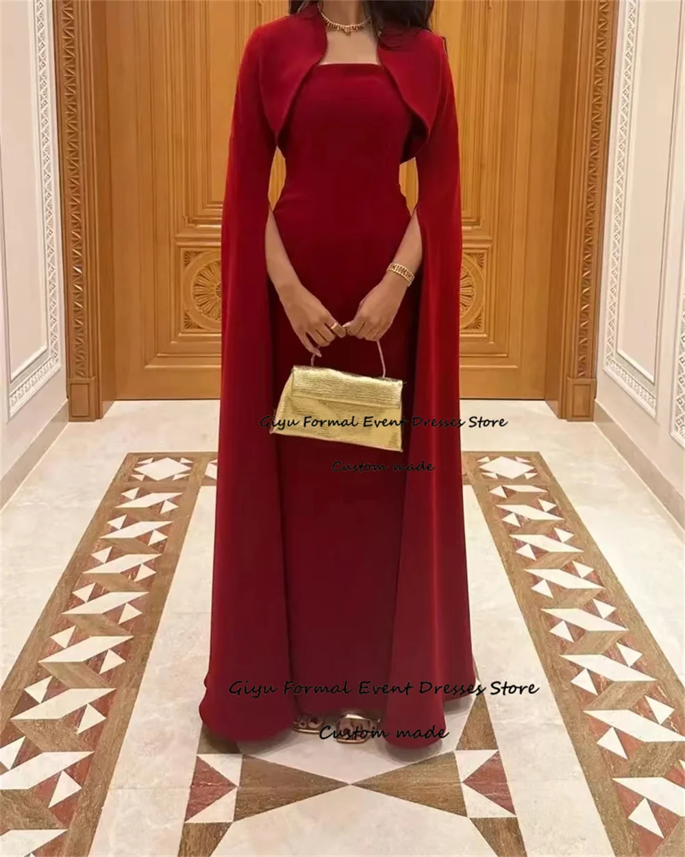 Giyu Elegant Red Cap Sleeves Stain Evening Dresses Floor Length Prom Party Gowns For Woman Vestidos De Noche 2024 Customized