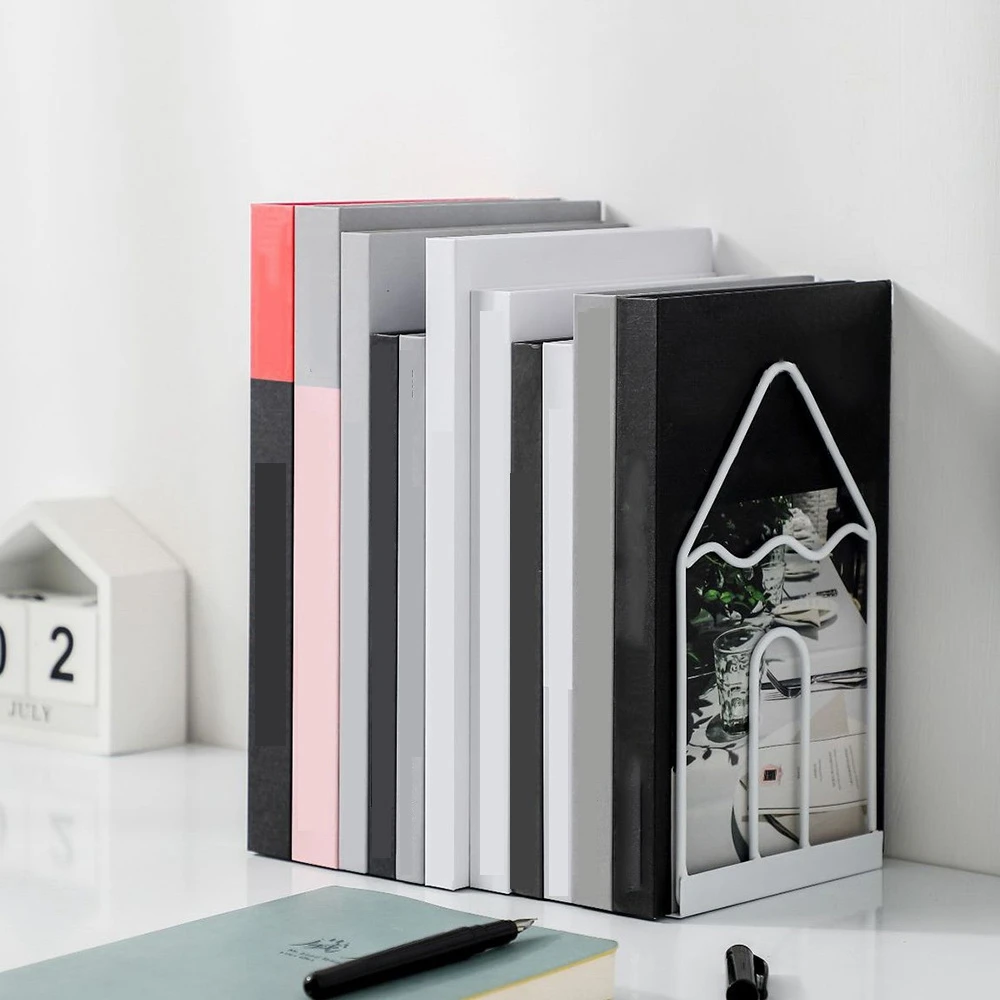 ที่จัดเก็บนิตยสารแบบไม่ลื่นสำหรับชั้นวางของสีขาว1คู่ขาตั้งหนังสือรองรับตั้งโต๊ะสำนักงาน