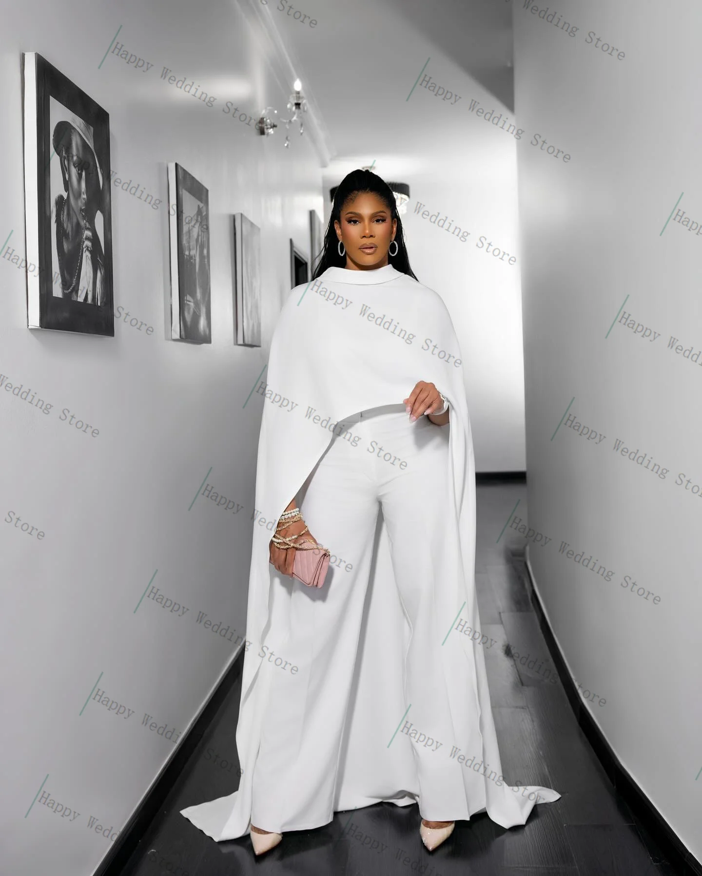 

White Wrap Women Suit Pants Set 2 Piece Long Blazer Trousers Fall Autumn Formal Office Lady Customized Jacket Wedding Prom Coat