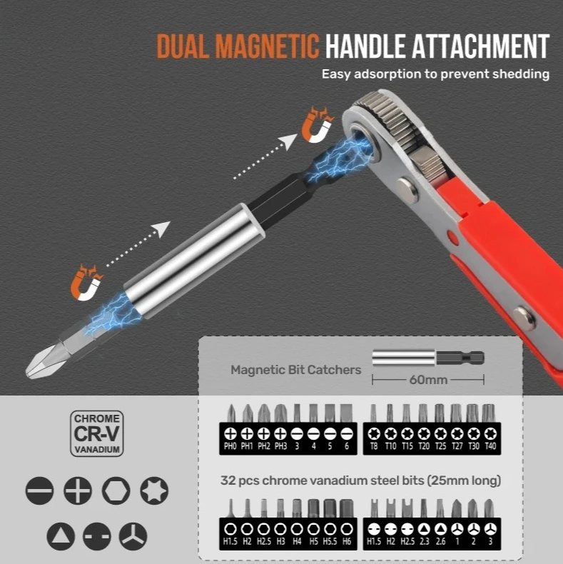 Cacciaviti a taglio per riparazioni auto e utensili manuali Set di punte e cricchetti a sgancio rapido da 1/4", acciaio Cr-V con Phillips