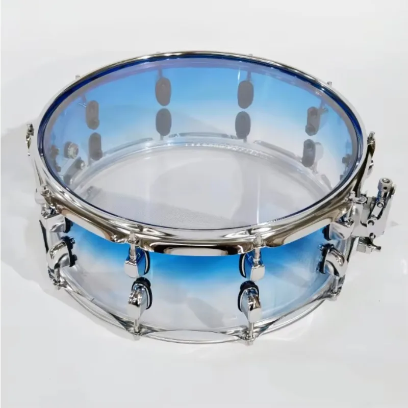 Acrylic Transparent Blue Gradient 14 Inch Marching Snare Drum Professional Carrier Strap Convertible To Shoulder Mount Frame Kit