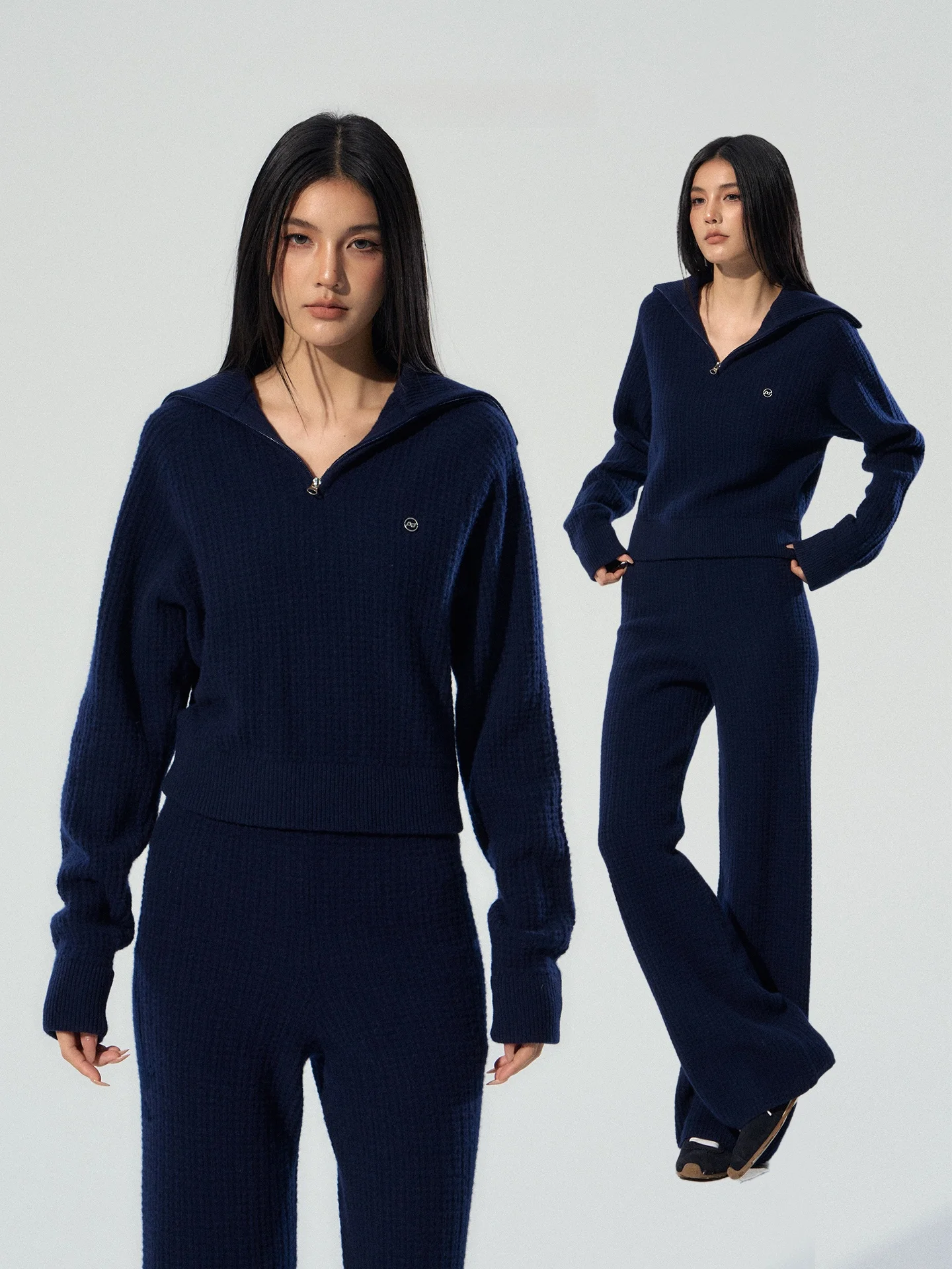 

ACMEAURA Women's Wool Knitted irt Stand Collar Premium Feeling New 2025 Casual Sle Long Sve Zipper Closure