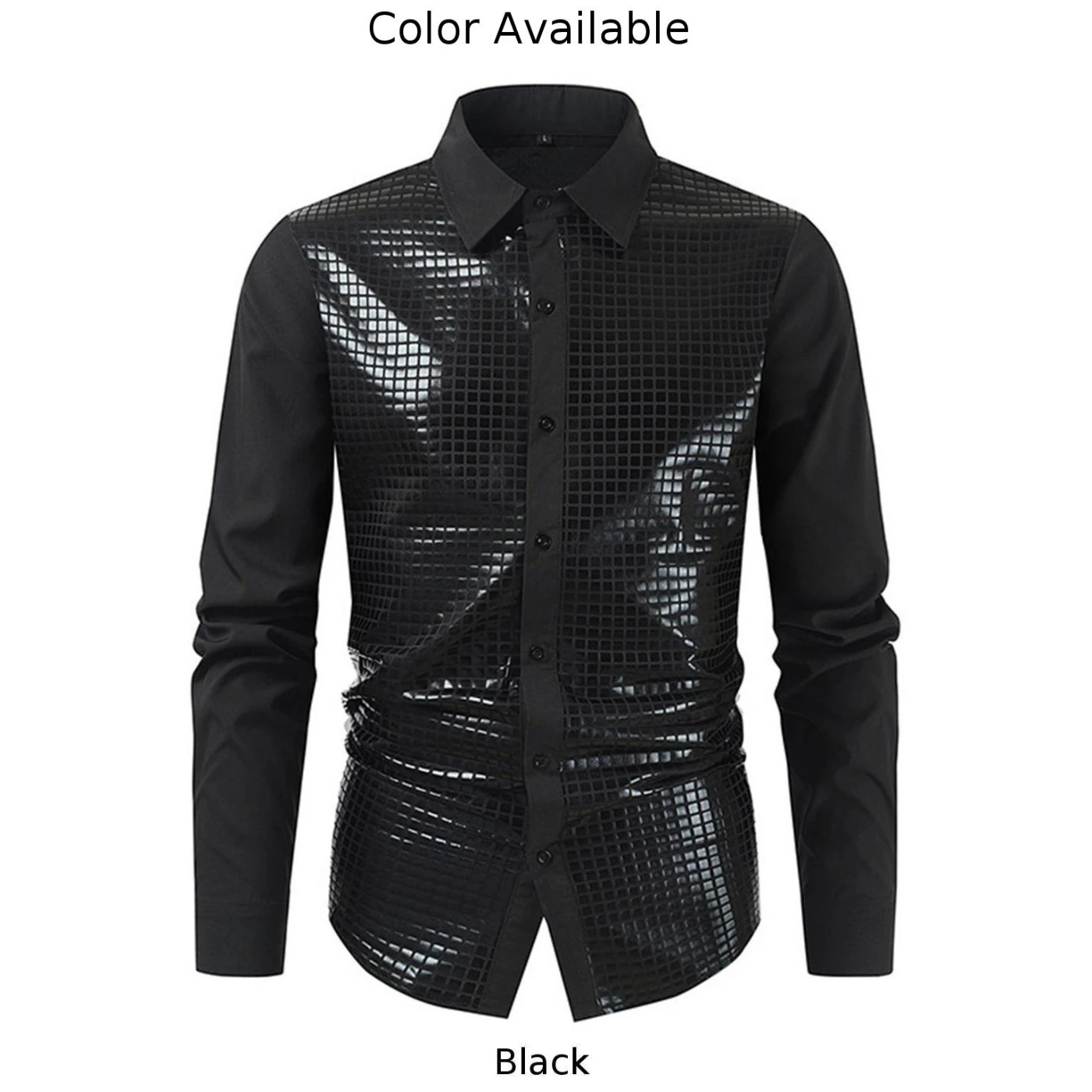 Male T-Shirt Mens Slight Stretch Button Costume Daily Glitter Holiday Lapel Long Sleeve Regular Nightclub Fashion