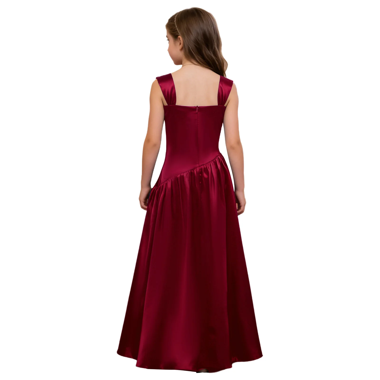 Elegant Girls Bridesmaid Dresses Kids Wedding Party Gown Child Sleeveless Side Split A-line Satin Dress Wedding Birthday Dresses