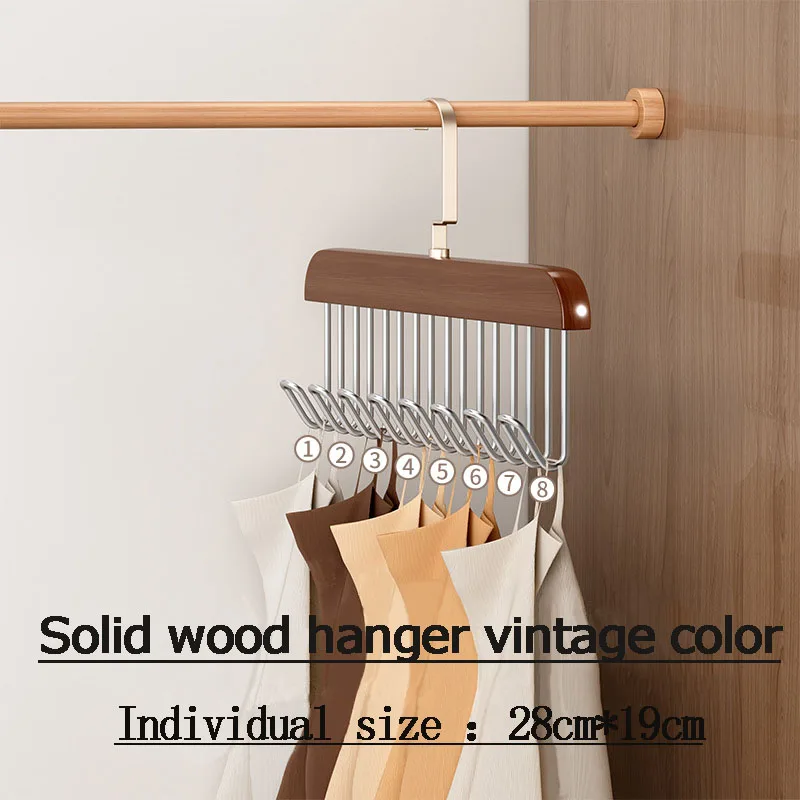 I KNOW 8 Hooks Multi-function Wood Caps Belts Hanger High Quality Strong  Wooden Storage Rack Tie Hanging No Trace Drying Rack