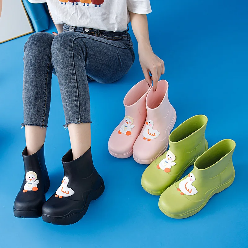 Duck Aqua Shoes Women's Waterproof Rain Boots Candy Color Water Shoes Youth Girls EVA Water Boots Woman Pink Mid Calf Rain Shoes