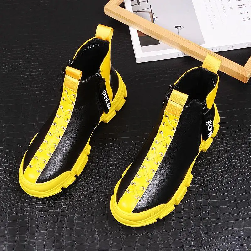 Hip hops Men Breathable Sneakers Vulcanize Boots Male yellow black Mesh Casual boots Tenis Masculino A6