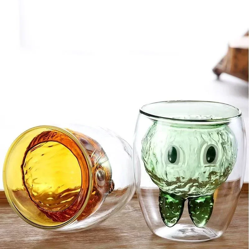 Double Wall Glass Evil Rabbit Coffee Cup Animal Glass Cup Cute Coffee Mugs Double Wall Insulate Glass Mug Cartoon Milk Cup