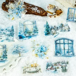 10 pcs Snow Scenery Winter PET Stickers Material Background Paper Scrapbooking Supplies Journal Decoration Aesthetic Stationery