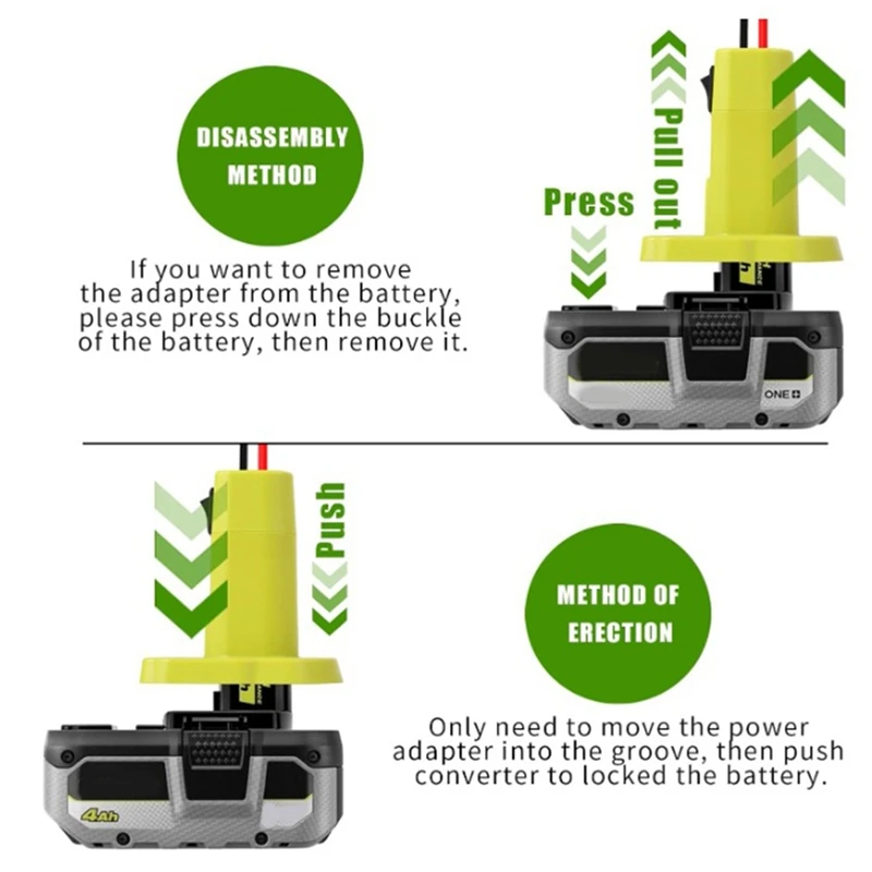 バッテリーアダプター18V,ryobi用,ヒューズスイッチ付き,DIY,nimh,nicd,li-ionバッテリー,耐久性