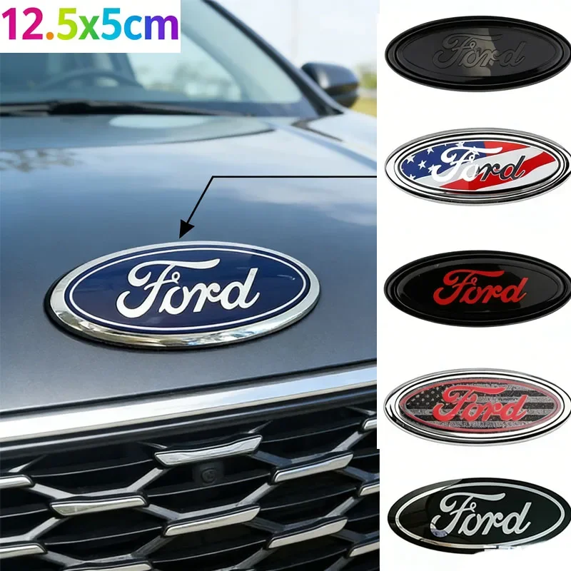 

12.5X5CM Car Hood Trunk Emblem Badge Cover Sticker Decoration for Ford Focus Mondeo MK2 MK3 Fiesta Kuga Transit Escape Ecosport