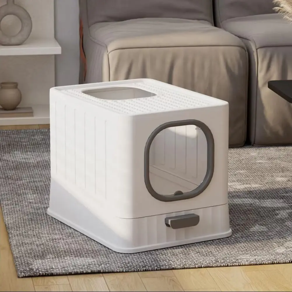 Enclosed Folding Cat Litter Box Toilet with Scoop