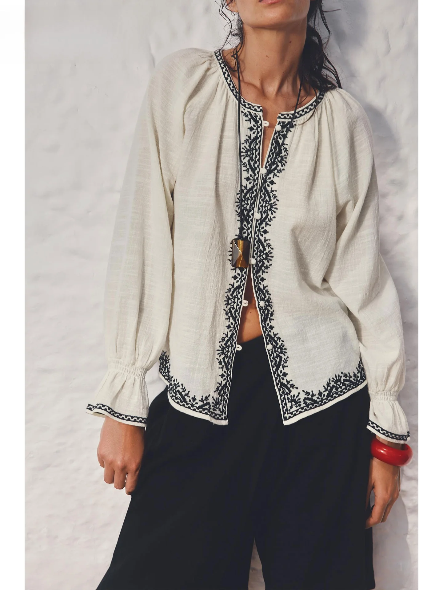 

ZAPRHA круглая Ne свободная посадка с вышивкой irt, женская цветная блузка, летнее новое поступление, классический длинный свеч на пуговицах