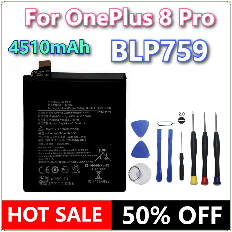 Brand New BLP759 4510mAh Replacement Battery For OnePlus 8 Pro One Plus 8 Pro Genuine Latest Production Phone Batteries+Tools
