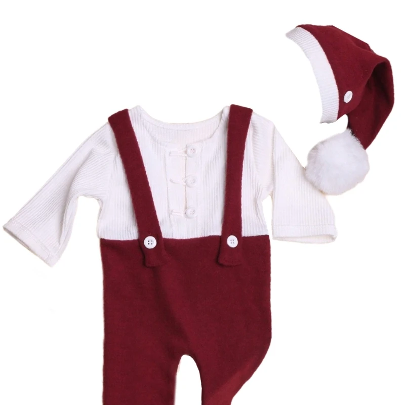 

97BE Infant Santa Costume Soft Adjustable Strap Overalls with Hat for Boy Girls