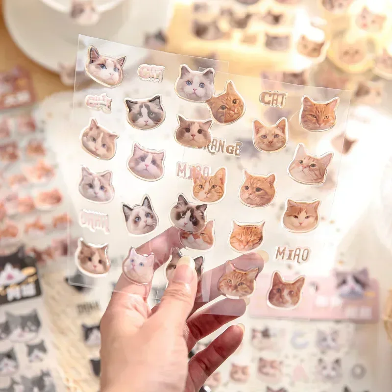 3 Piece Lovely Cat Sticker Real Shot Kawaii Cat Stationery Sticker DIY Decorative Scrapbook Cat Sticker Cute Student Supplies