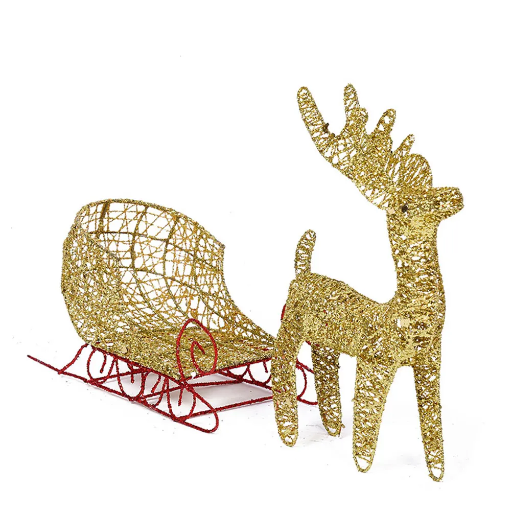 

Reindeer Sleigh Car Decor High Quality Iron Material Christmas Elk nament Festive Prop Desktop Decor Mini Statue